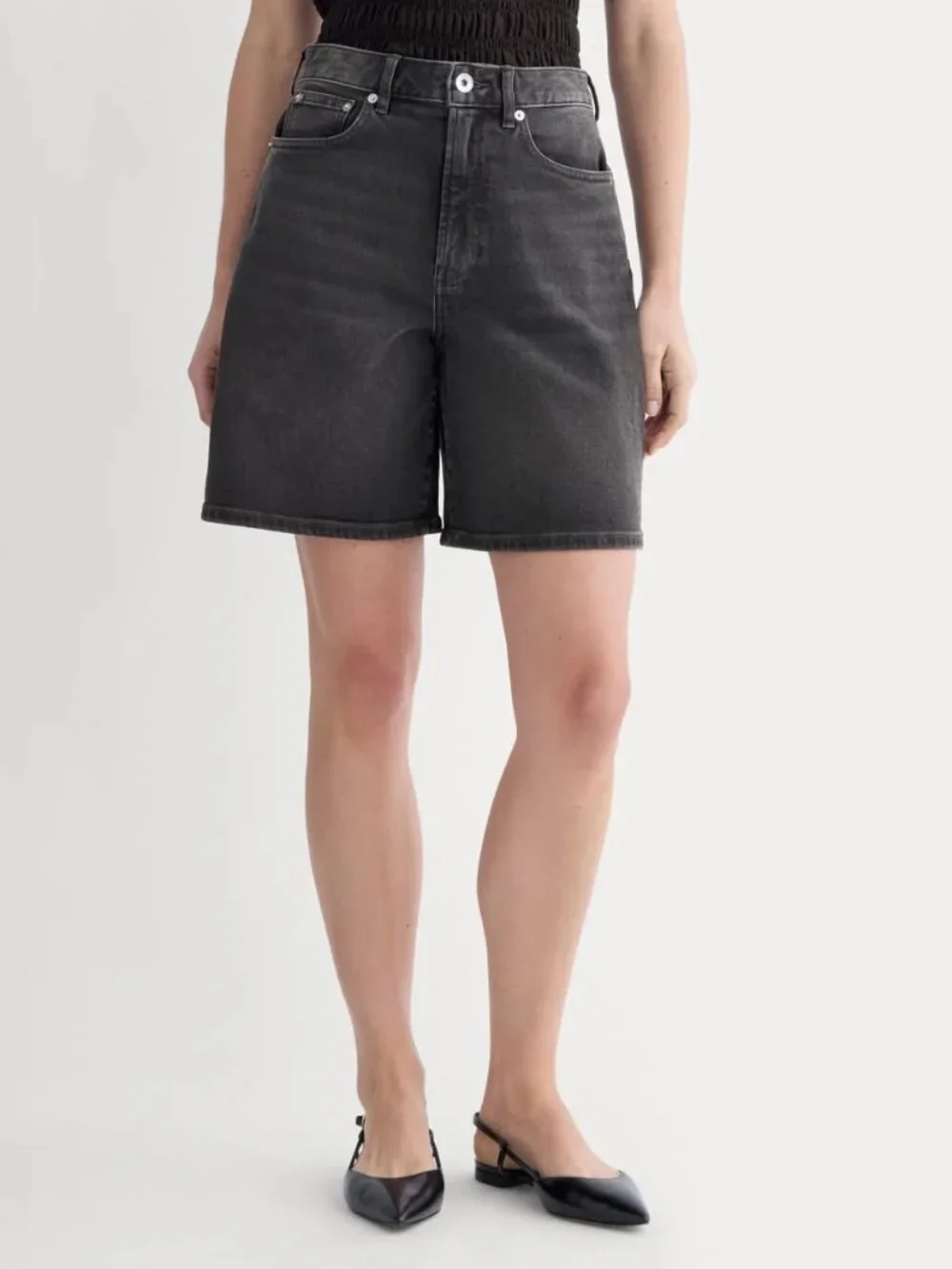 Everlane Long A-Line Denim Shorts, 31 black jorts